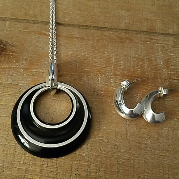 Avon Jewelry - Black and Silver Necklace and Earring Set